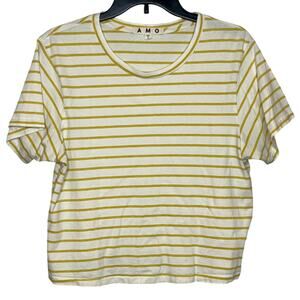AMO Yellow White Stripe Short Sleeve T Shirt XL V‎ Neck